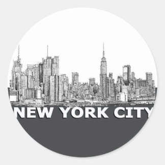 NYC monochrome skyline tekst Ronde Sticker