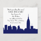 NYC Navy Blue Skyline Silhouet Save the Date Aankondigingskaart (Voorkant)