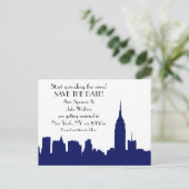 NYC Navy Blue Skyline Silhouet Save the Date Aankondigingskaart (Staand voorkant)