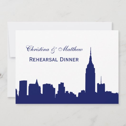 NYC Navy Blue Skyline Silhouette Rehearsal Dinner Kaart (Achterkant)