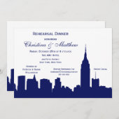 NYC Navy Blue Skyline Silhouette Rehearsal Dinner Kaart (Voorkant / Achterkant)