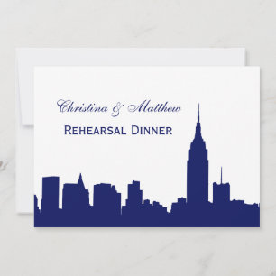 NYC Navy Blue Skyline Silhouette Rehearsal Dinner Kaart