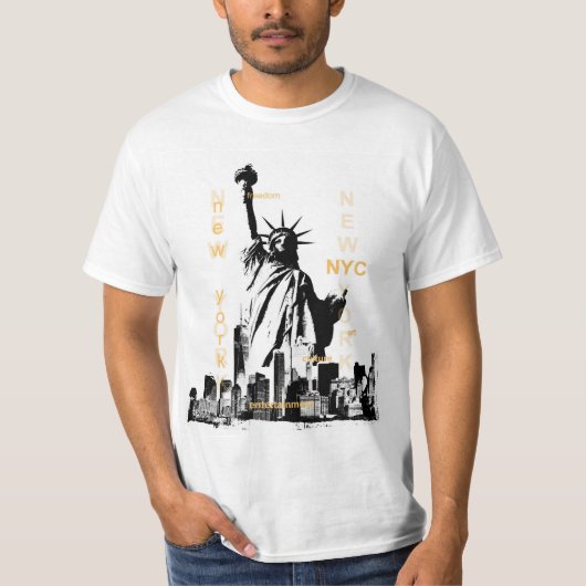 Nyc New York Brooklyn Bridge Liberty Statue Mannen T-shirt (Voorkant)