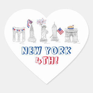 NYC New York City, 4 juli patriottische landmerken Hart Sticker