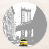 Nyc New York City Brooklyn Bridge Yellow Taxi Ronde Kartonnen Onderzetter (Voorkant)