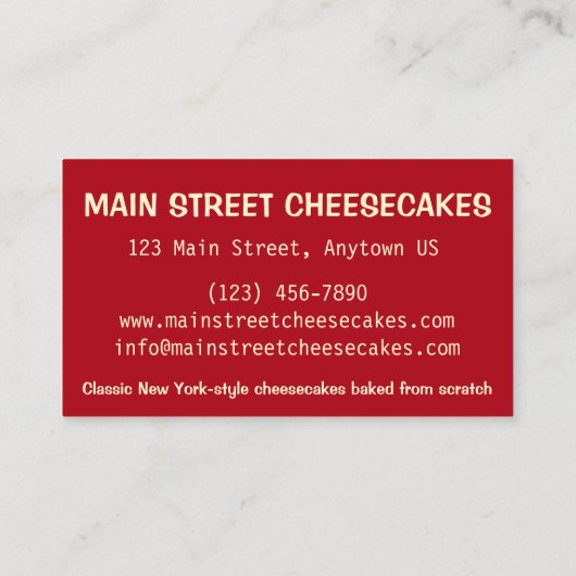 NYC New York City Cheesecake Bakery van voedsel Visitekaartje (Achterkant)