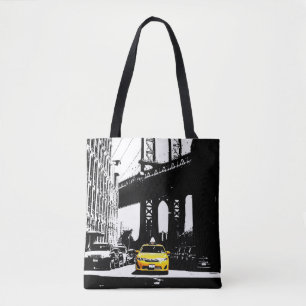 NYC New York City Gele Taxi Brooklyn Zwart Schatti Tote Bag