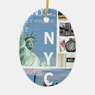 Nyc New York City Liberty Statue Brooklyn Bridge Keramisch Ornament