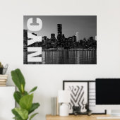 NYC New York City Manhattan Night Black White Poster (Thuiskantoor)