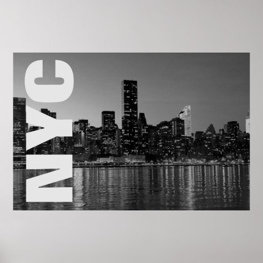NYC New York City Manhattan Night Black White Poster (Voorkant)