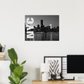 NYC New York City Manhattan Night Black White Poster (Thuiskantoor)