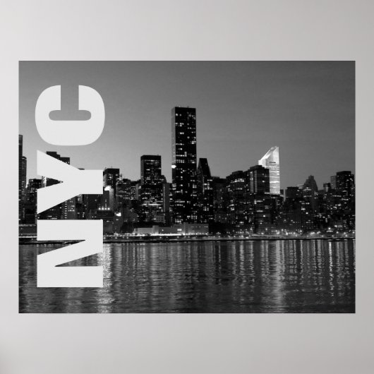 NYC New York City Manhattan Night Black White Poster (Voorkant)