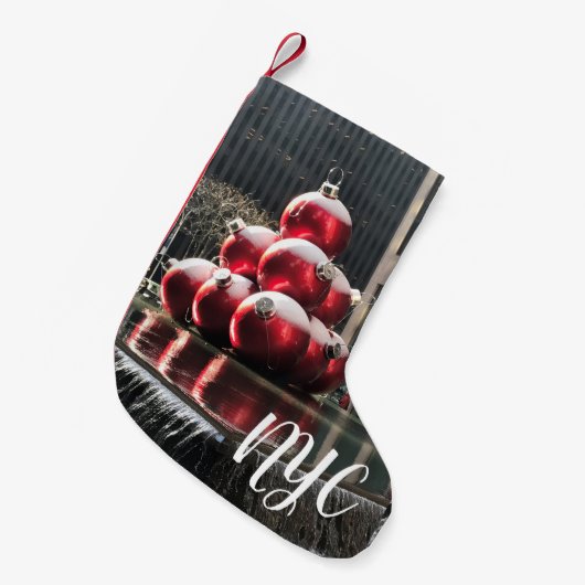 NYC New York City Red Kerstmis Balls Kleine Kerstsok (Voorkant (Hangend))