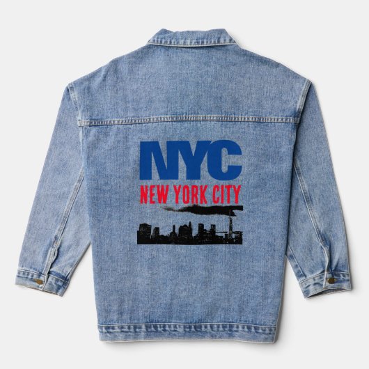 NYC New York City USA Retro  Marine Blauw Denim Jacket (Achterkant)