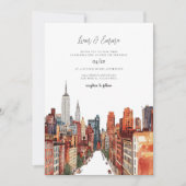 NYC New York City Waterverf Vinatge Wedding Kaart (Voorkant)