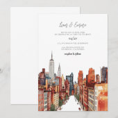 NYC New York City Waterverf Vinatge Wedding Kaart (Voorkant / Achterkant)