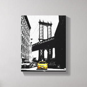Nyc New York City Yellow Taxi Brooklyn Bridge Canvas Afdruk