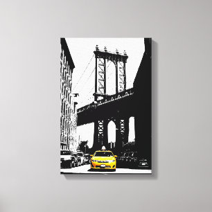 Nyc New York City Yellow Taxi Brooklyn Bridge Canvas Afdruk