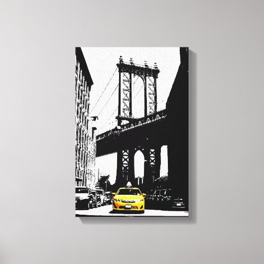 Nyc New York City Yellow Taxi Brooklyn Bridge Canvas Afdruk (Voorkant)