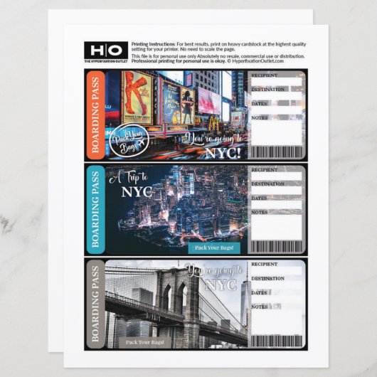 NYC | New York Mock Ticket voor reizen en evenemen (Voorkant / Achterkant)