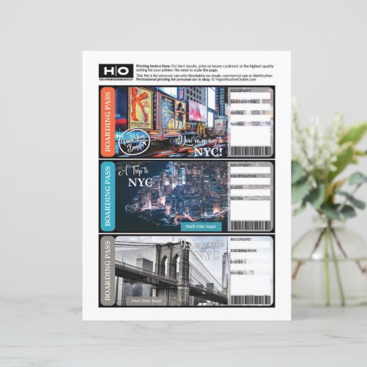 NYC | New York Mock Ticket voor reizen en evenemen (Staand voorkant)