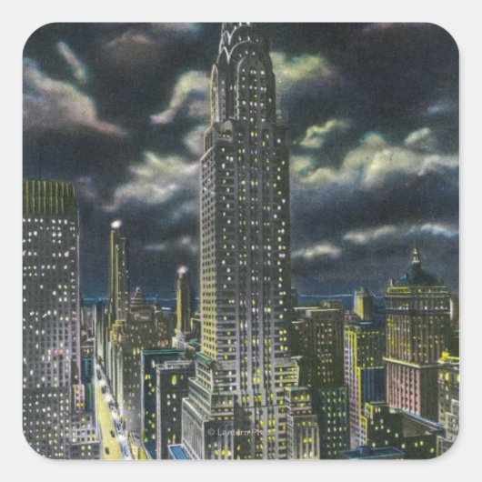 NYC, New YorkChrysler Building bij nacht # 1 Vierkante Sticker (Voorkant)
