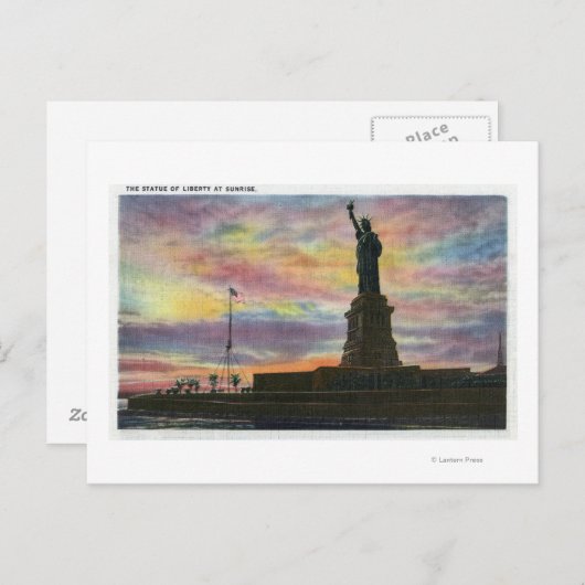 NYC, New YorkSunrise Uitzicht van Vrijheidsbeeld Briefkaart (Voorkant / Achterkant)