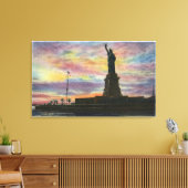 NYC, New YorkSunrise Uitzicht van Vrijheidsbeeld Canvas Afdruk (Insitu (Woonkamer))