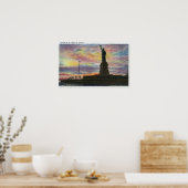 NYC, New YorkSunrise Uitzicht van Vrijheidsbeeld Poster (Keuken)