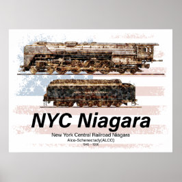 NYC Niagara Steam Locomotive Profile American flag Poster