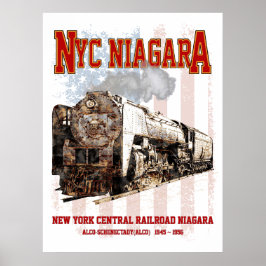 NYC Niagara Steam Locomotive with American flag Poster