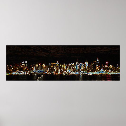 NYC Night Neon Skyline Poster (Voorkant)