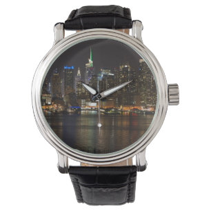 NYC Night Skyline Horloge
