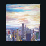 NYC Panorama met Chrysler en Empire State Notitieblok<br><div class="desc">Acrylschilderij van de beroemde New York City Skyline met het nieuwe World Center 1,  Chrysler Building en Empire State Building</div>
