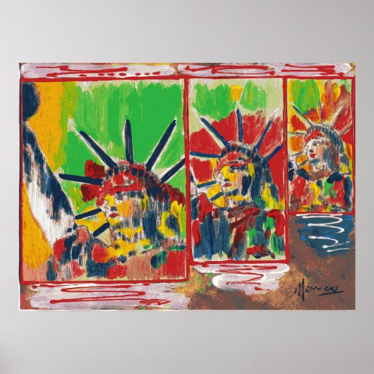 NYC Peter Max stijl 3 vrijheden 9-11 ondertekend P Poster (Voorkant)