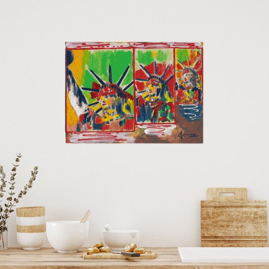 NYC Peter Max stijl 3 vrijheden 9-11 ondertekend P Poster (Keuken)