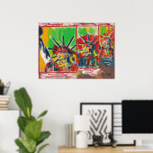 NYC Peter Max stijl 3 vrijheden 9-11 ondertekend P Poster (Thuiskantoor)