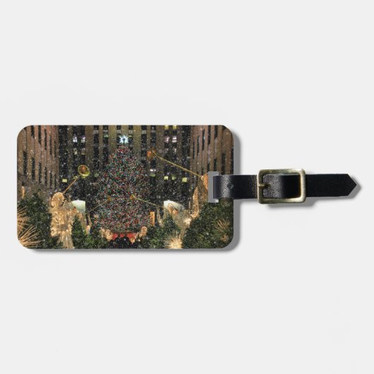 NYC Rockefeller Center - astomboom die sneeuwt Bagagelabel (Voorkant horizontaal)