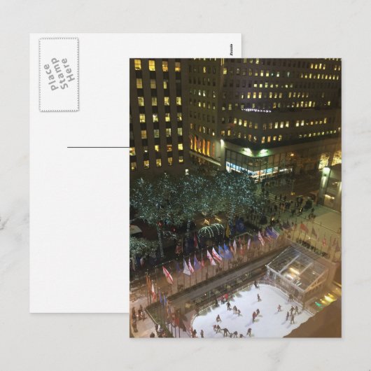 NYC Rockefeller Center Kerstijsbreker Roze Feestdagenkaart (Voorkant / Achterkant)