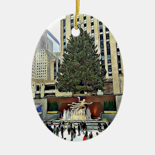 NYC Rockefeller Tree Skin-kerstmis Keramisch Ornament (Voorkant)