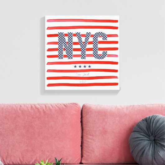 NYC | Rood, wit en blauw ontwerp Canvas Afdruk (Insitu (Woonkamer))