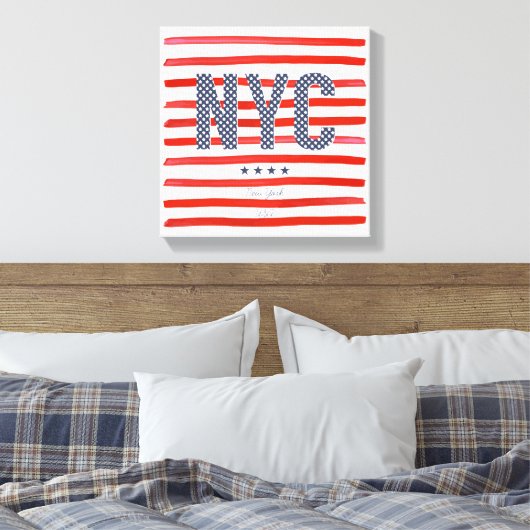 NYC | Rood, wit en blauw ontwerp Canvas Afdruk (Insitu (Slaapkamer))