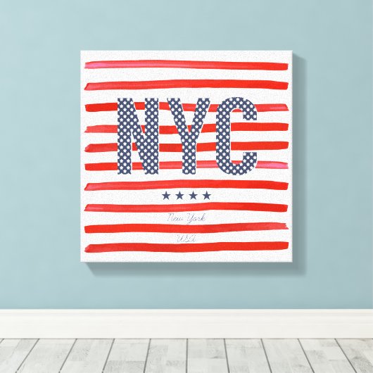 NYC | Rood, wit en blauw ontwerp Canvas Afdruk (Insitu (Houten vloer))