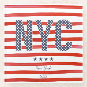 NYC   Rood, wit en blauw ontwerp Glazen Onderzetter