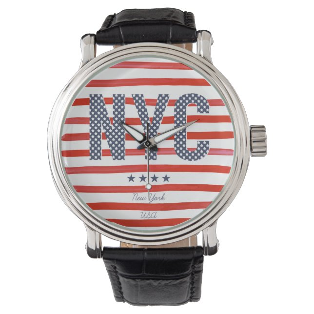 NYC | Rood, wit en blauw ontwerp Horloge (Voorkant)