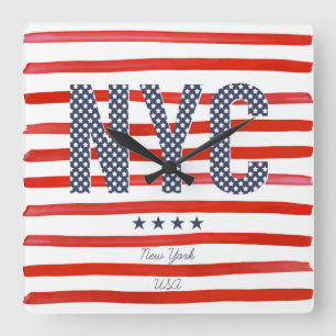 NYC Rood, wit en blauw ontwerp Vierkante Klok