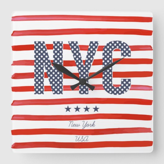 NYC | Rood, wit en blauw ontwerp Vierkante Klok (Voorkant)