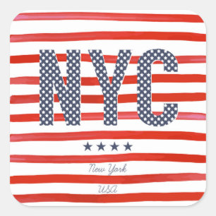 NYC   Rood, wit en blauw ontwerp Vierkante Sticker