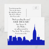 NYC Royal Blue Skyline Silhouet Save the Date Aankondigingskaart (Voorkant / Achterkant)
