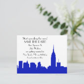 NYC Royal Blue Skyline Silhouet Save the Date Aankondigingskaart (Staand voorkant)